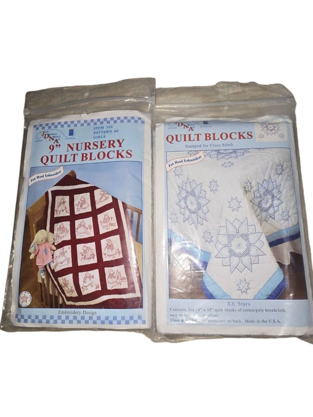 Set/2  9"Nursery Quilt Blocks  & XX Stars Quilt Blocks For Hand Embroidery - Picture 2 of 15
